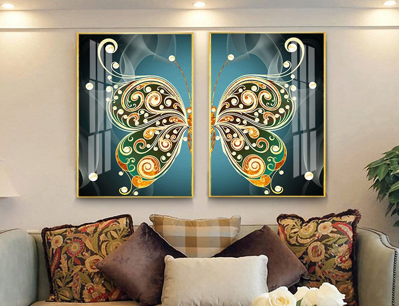 Modern Crystal Glass Painting Set - Pack of 2, 16x24 Inches Panels with Golden Frame