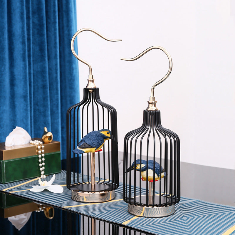Showpiece Featuring a Bird inside a Metal Frame for Home Decor