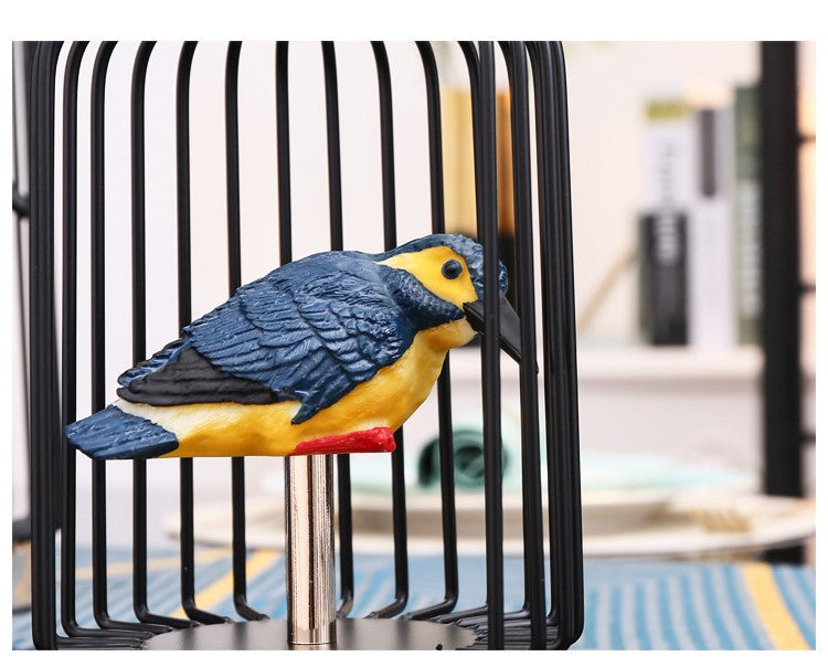 Showpiece Featuring a Bird inside a Metal Frame for Home Decor