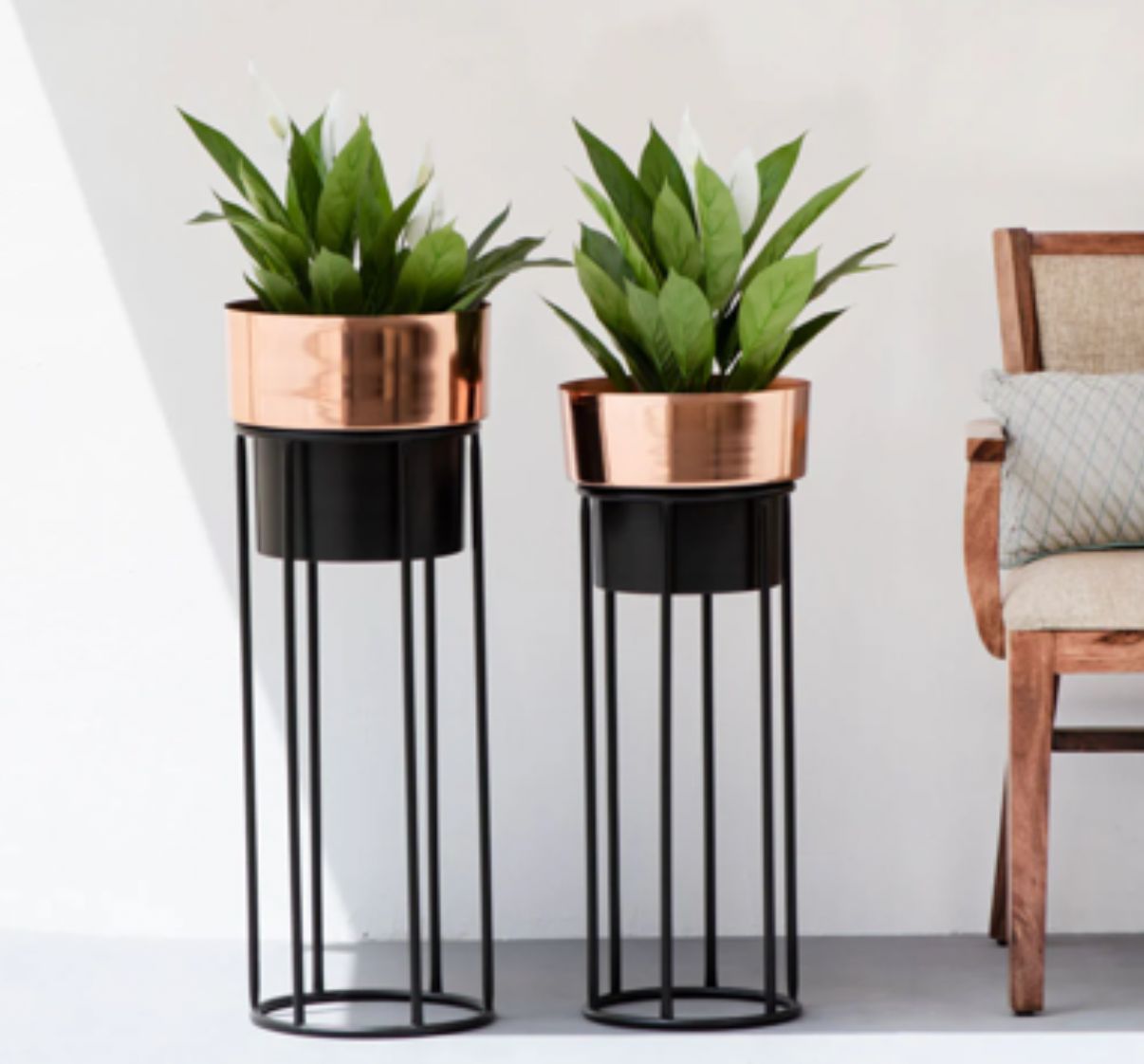 Rose Gold & Black Metal Planter Set of 2