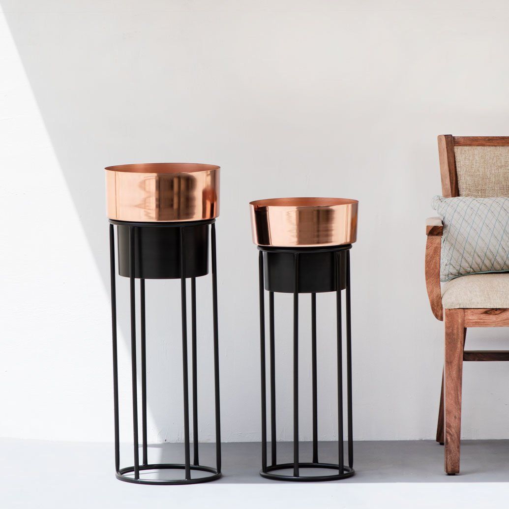 Rose Gold & Black Metal Planter Set of 2