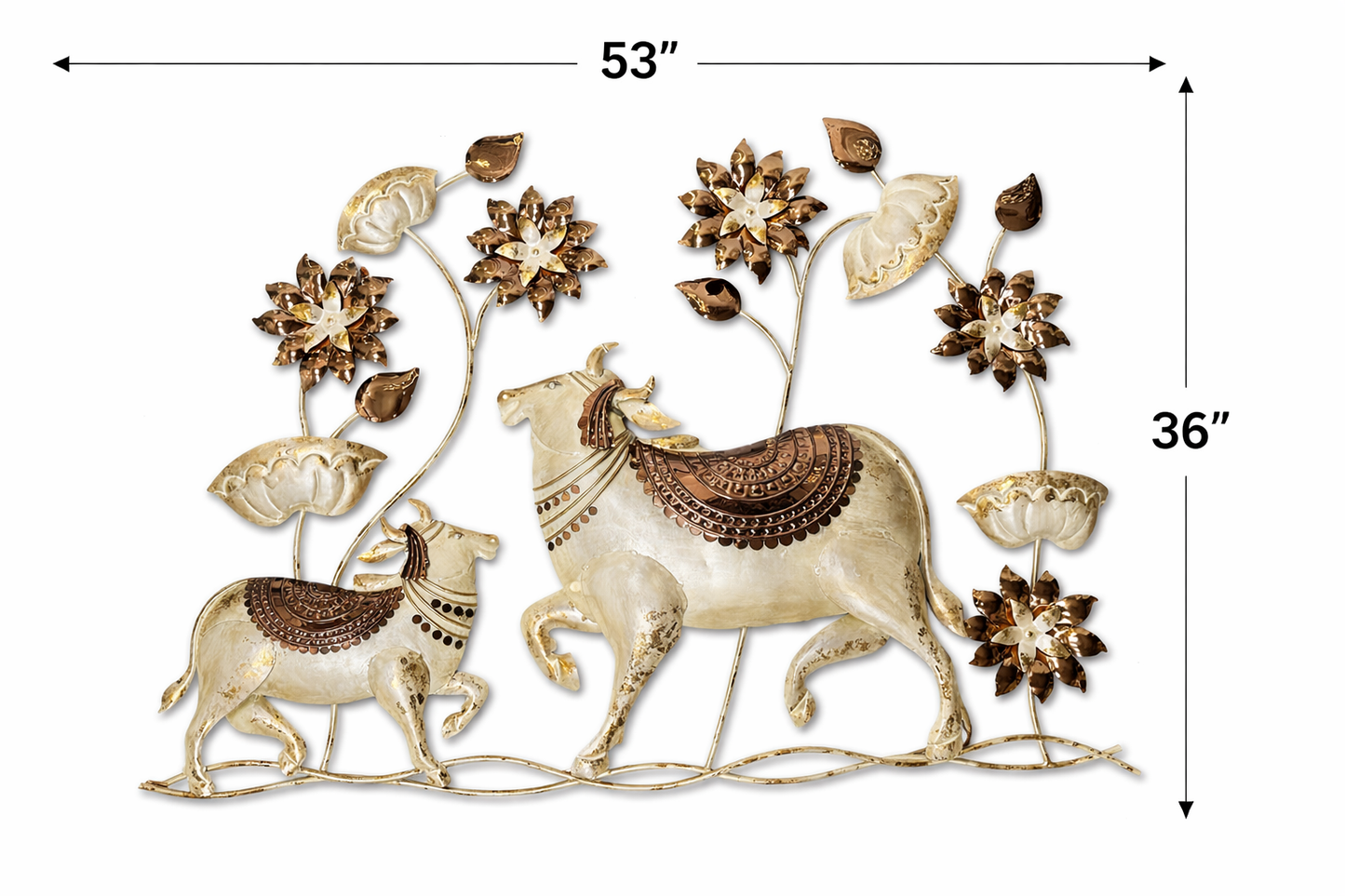 Rose Gold & White Cow Metal Wall Art With LED Lights