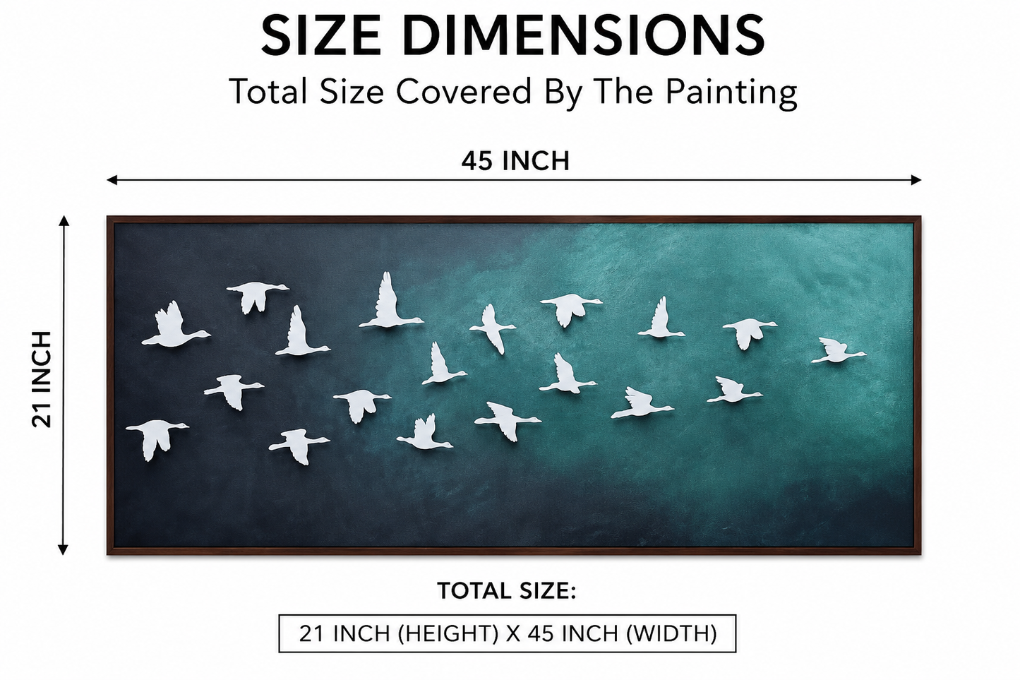 3D Flying Birds Textured Wall Art – Teal Modern Painting for Living Room
