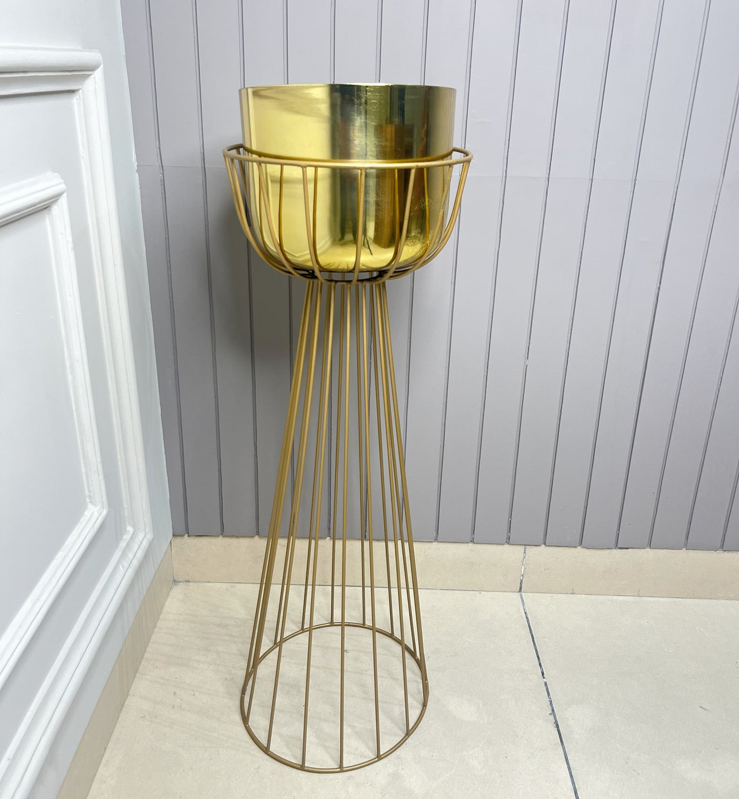 PVD Gold Metal Planter With Gold Stand