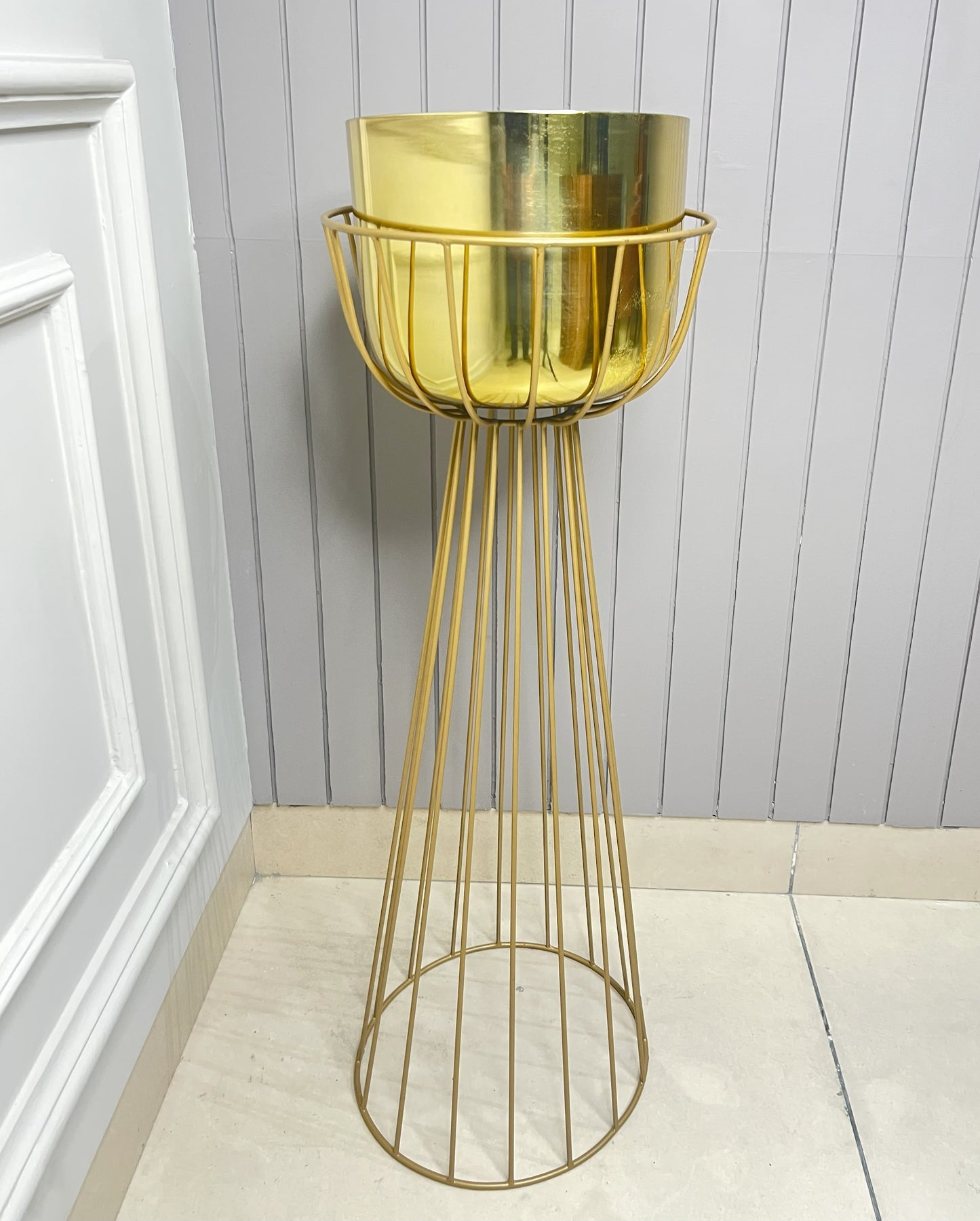 PVD Gold Metal Planter With Gold Stand