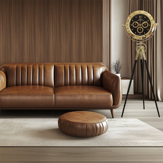 Black Metal Tripod Gear Standing Wall Clock With Gold Framing For Home Decor Style