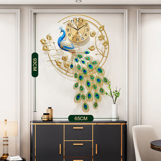Peacock Metal Wall Clock - Classic Golden Hue, Vintage Design, 24 Inch