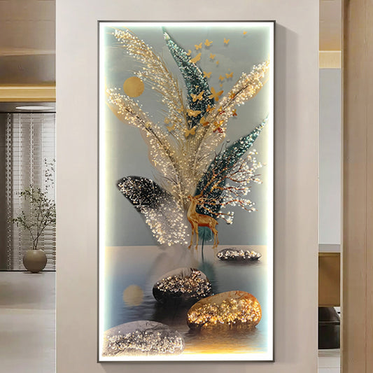 Modern Crystal Painting With Metal Framing For Wall Decor With LED Light