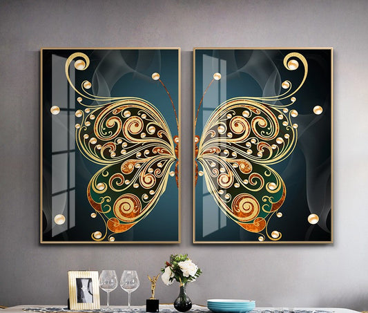 Modern Crystal Glass Painting Set - Pack of 2, 16x24 Inches Panels with Golden Frame