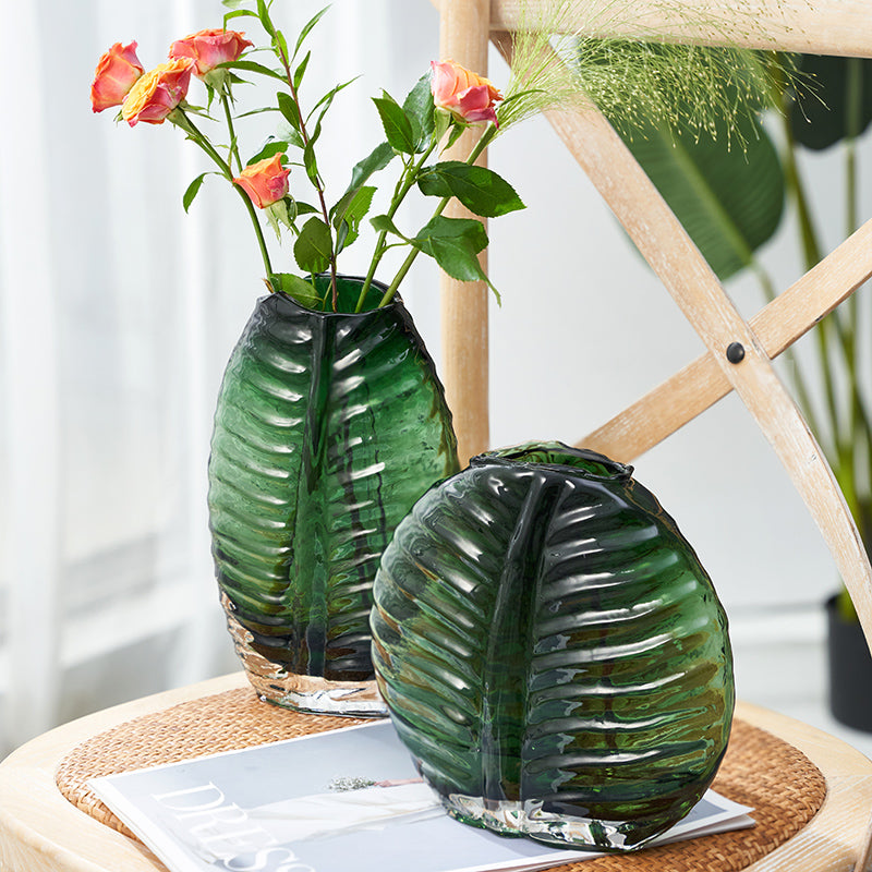 Engraved Green Flower Vase - Pack of 2