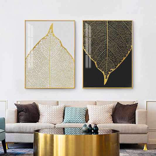 Modern Crystal Glass Painting Set - 2 Panels, 16x24 Inches Each, Golden Frame