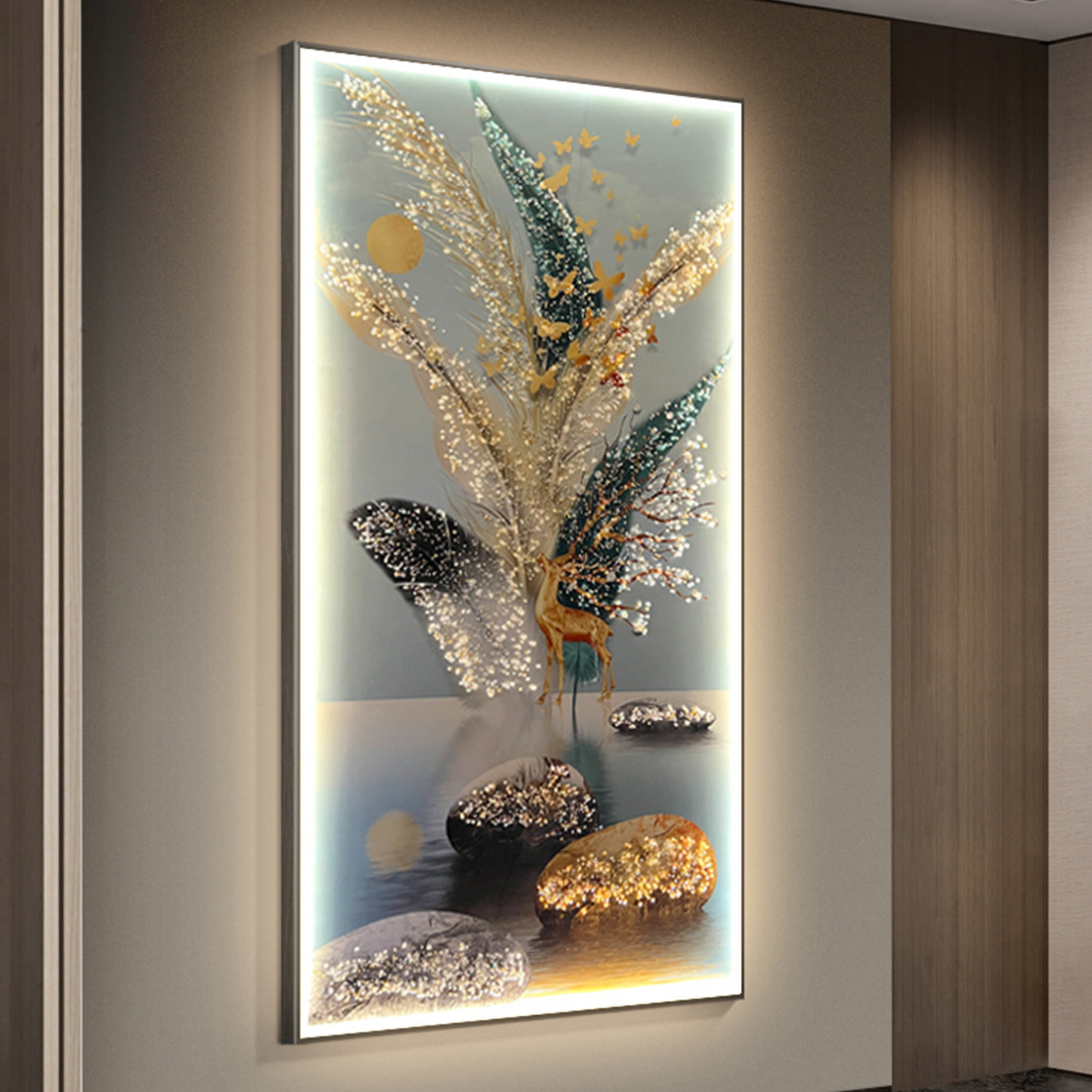 Modern Crystal Painting With Metal Framing For Wall Decor With LED Light