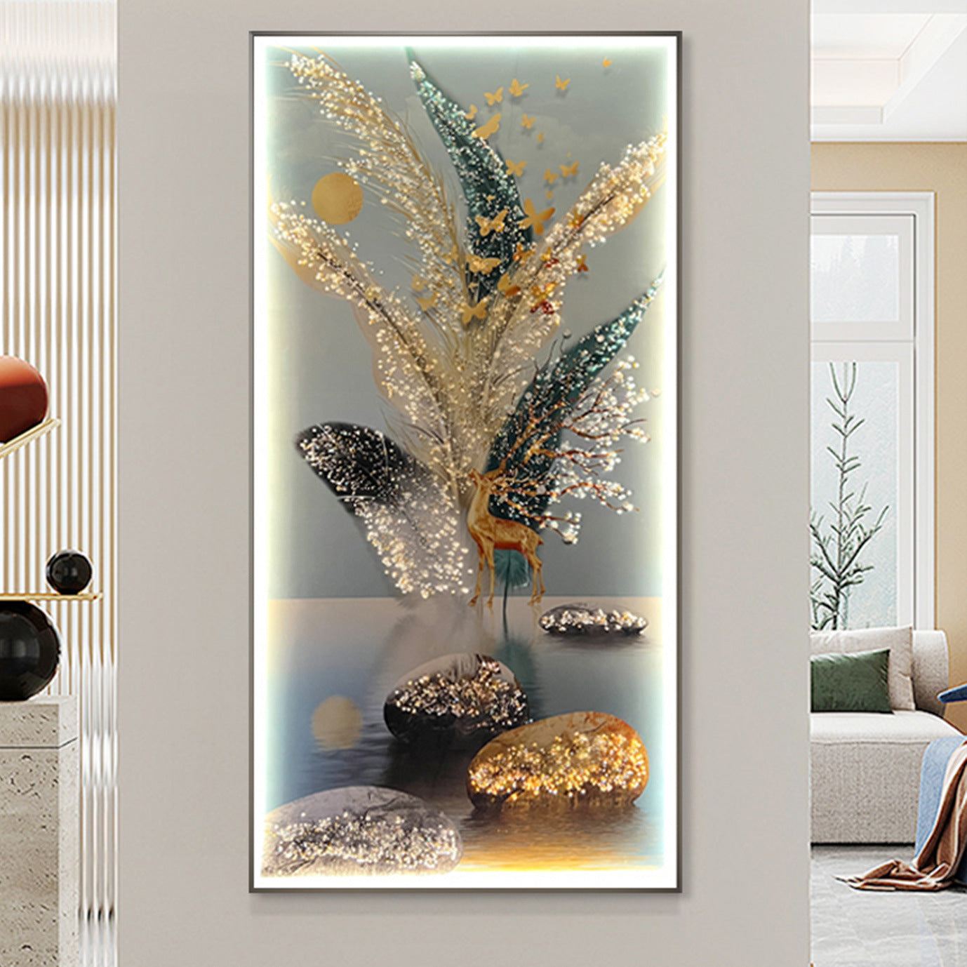 Modern Crystal Painting With Metal Framing For Wall Decor With LED Light