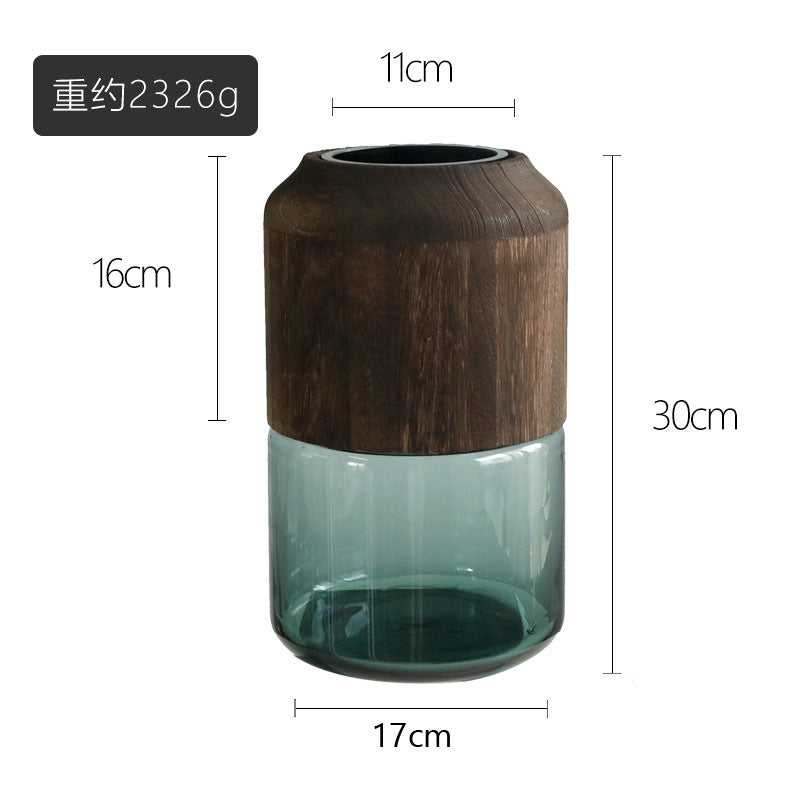 Wooden Flower Vase With Smoky Glass - pack of 2