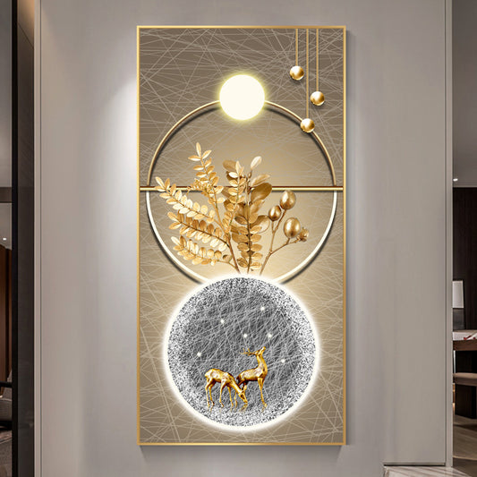 Modern Crystal Glass  Painting with Metal Framing and LED Light - 24x48 Inch