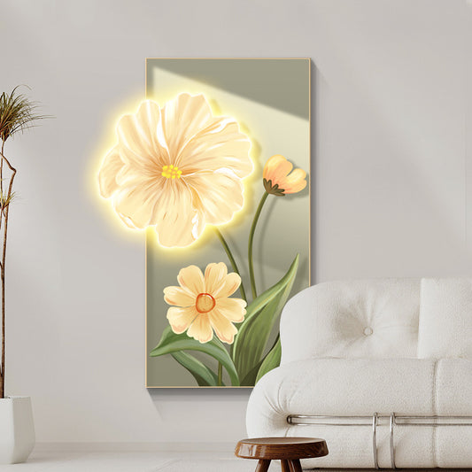 Modern Crystal Glass  Painting with Metal Framing and LED Light - 24x48 Inch