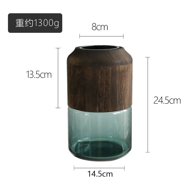 Wooden Flower Vase With Smoky Glass - pack of 2