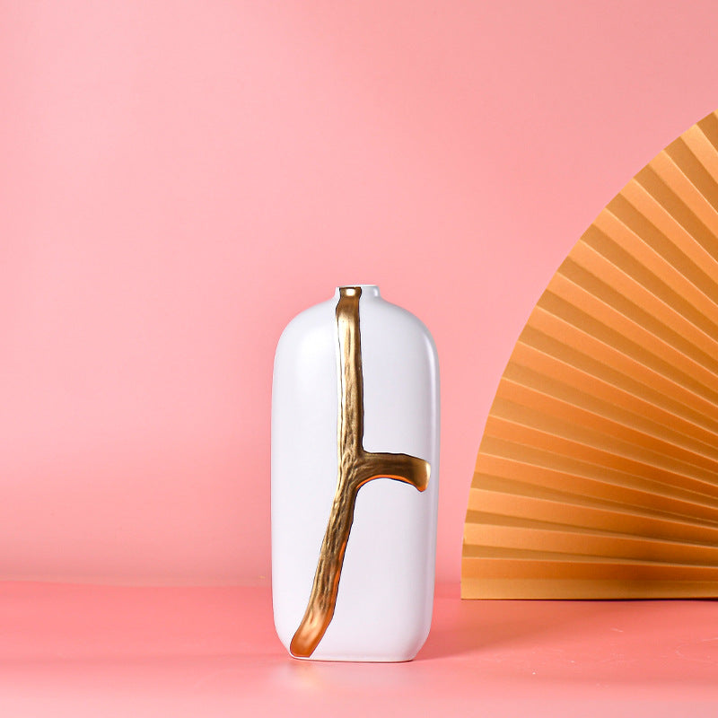 Premium White Ceramic With Gold Work Flower Vase Pack of 3