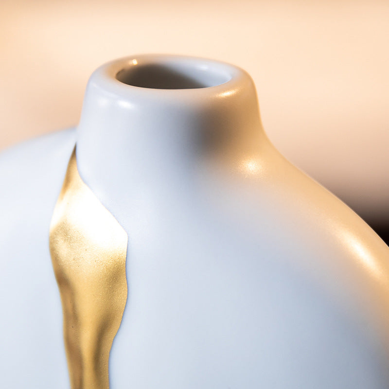 Premium White Ceramic With Gold Work Flower Vase Pack of 3