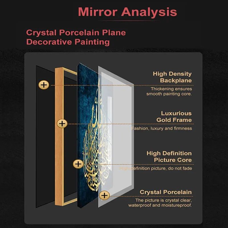 Modern Crystal Glass Painting with Metal Frame | 24x48 Inches | Golden Color Frame | Crystal and Glass Work