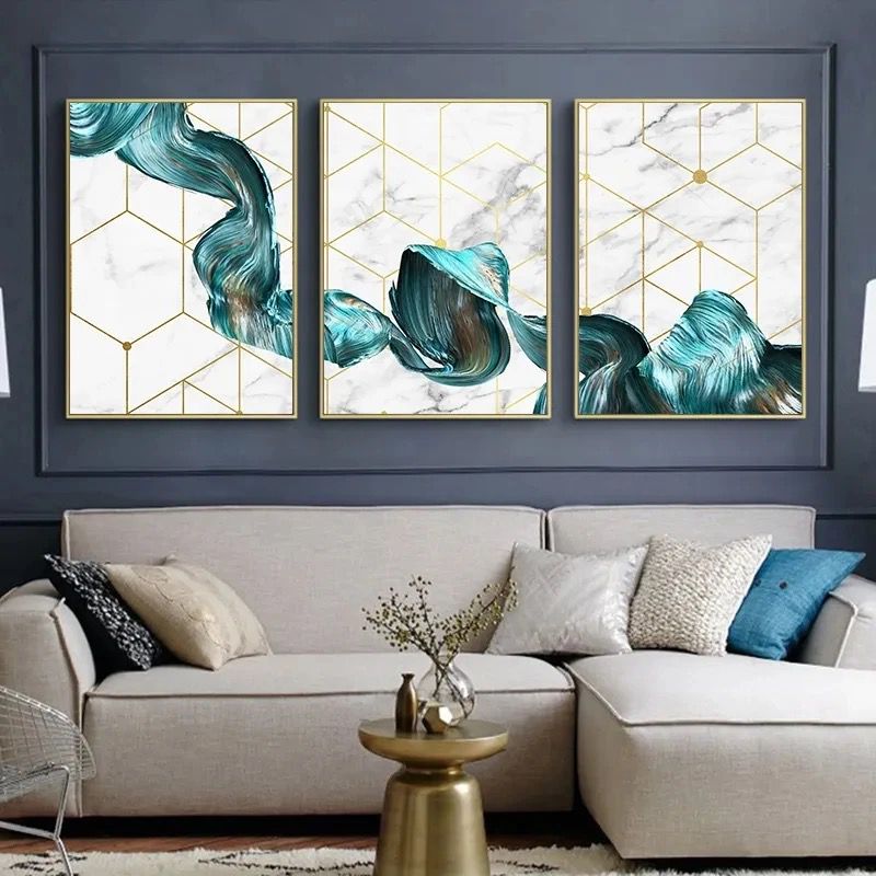 Modern Crystal Glass Painting Set - Metal Framed Home Decor (3 Pack)