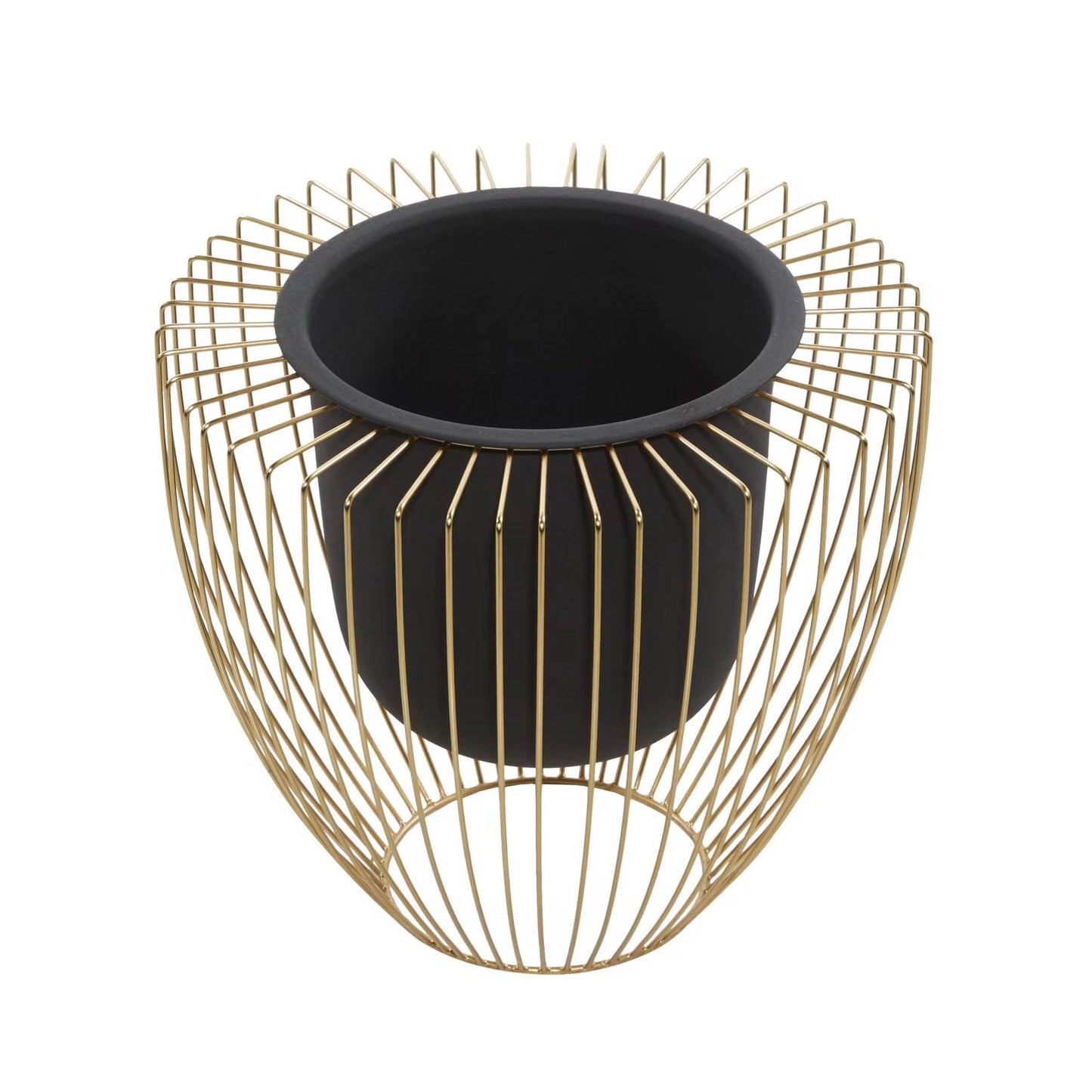 Black Metal Planter With Gold Stand For Home Decor