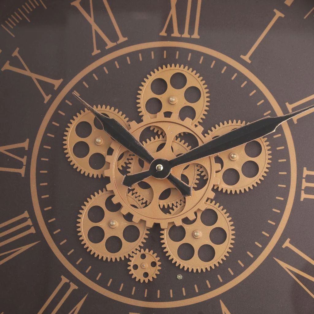 Gears of Time Luxury Designer Wall Clock With Moving Gear Mechanism (Steel Body)