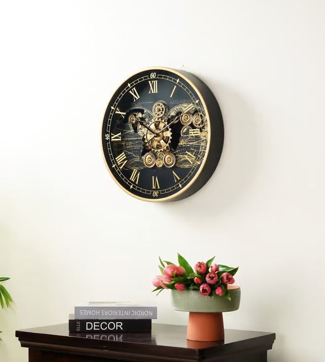 Gears of Time Luxury Designer Wall Clock With Moving Gear Mechanism (Steel Body)