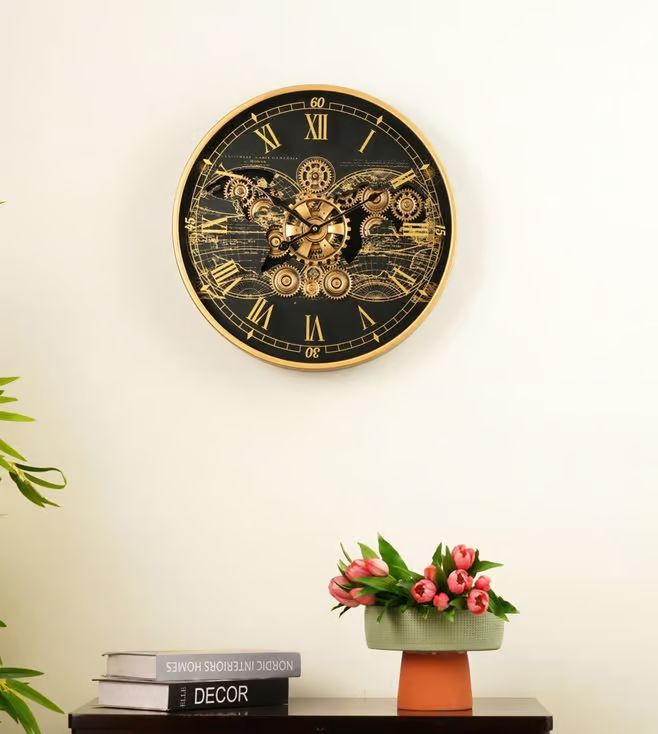 Gears of Time Luxury Designer Wall Clock With Moving Gear Mechanism (Steel Body)