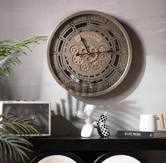 Svelte Luxury Wall Clock With Moving Gear Mechanism (Steel Body)