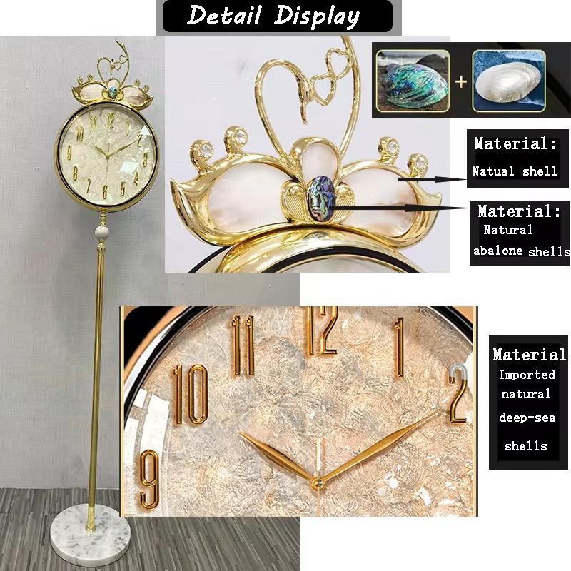 Mother Of Pearl Dial Metal Tripod Gear Standing Wall Clock With Gold Framing For Home Decor