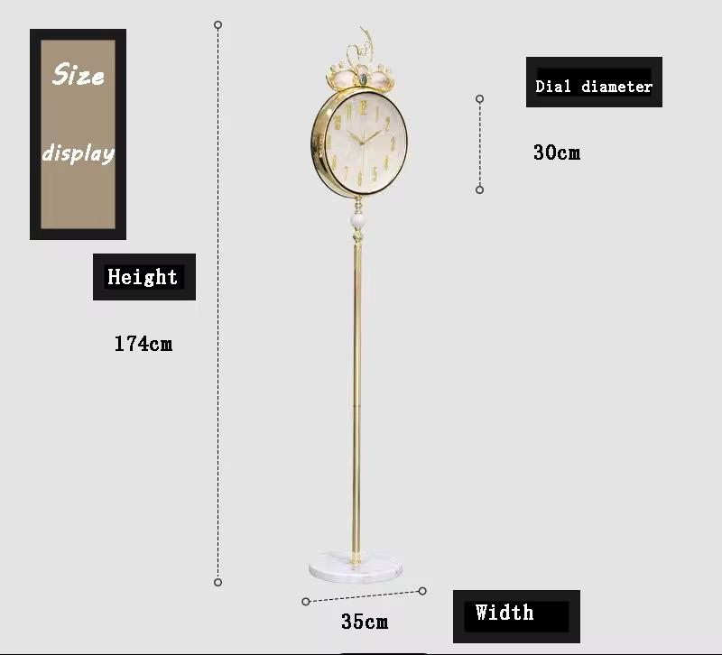 Mother Of Pearl Dial Metal Tripod Gear Standing Wall Clock With Gold Framing For Home Decor