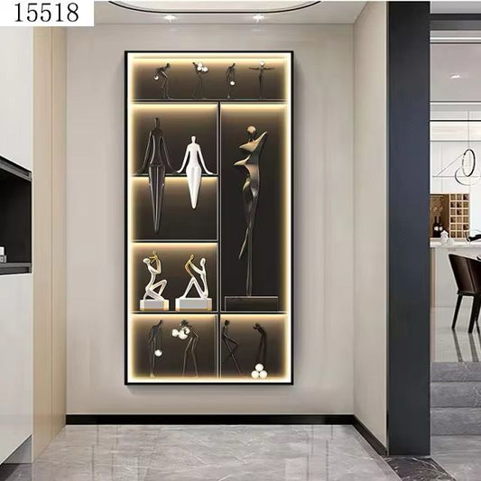 Modern Crystal Glass Painting with Metal Frame | 24x48 Inches | Golden Color Frame | Crystal and Glass Work
