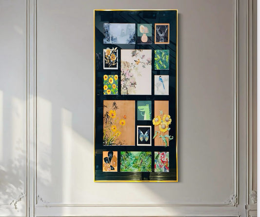 Modern Crystal Glass Painting with Metal Frame | 24x48 Inches | Golden Color Frame | Crystal and Glass Work