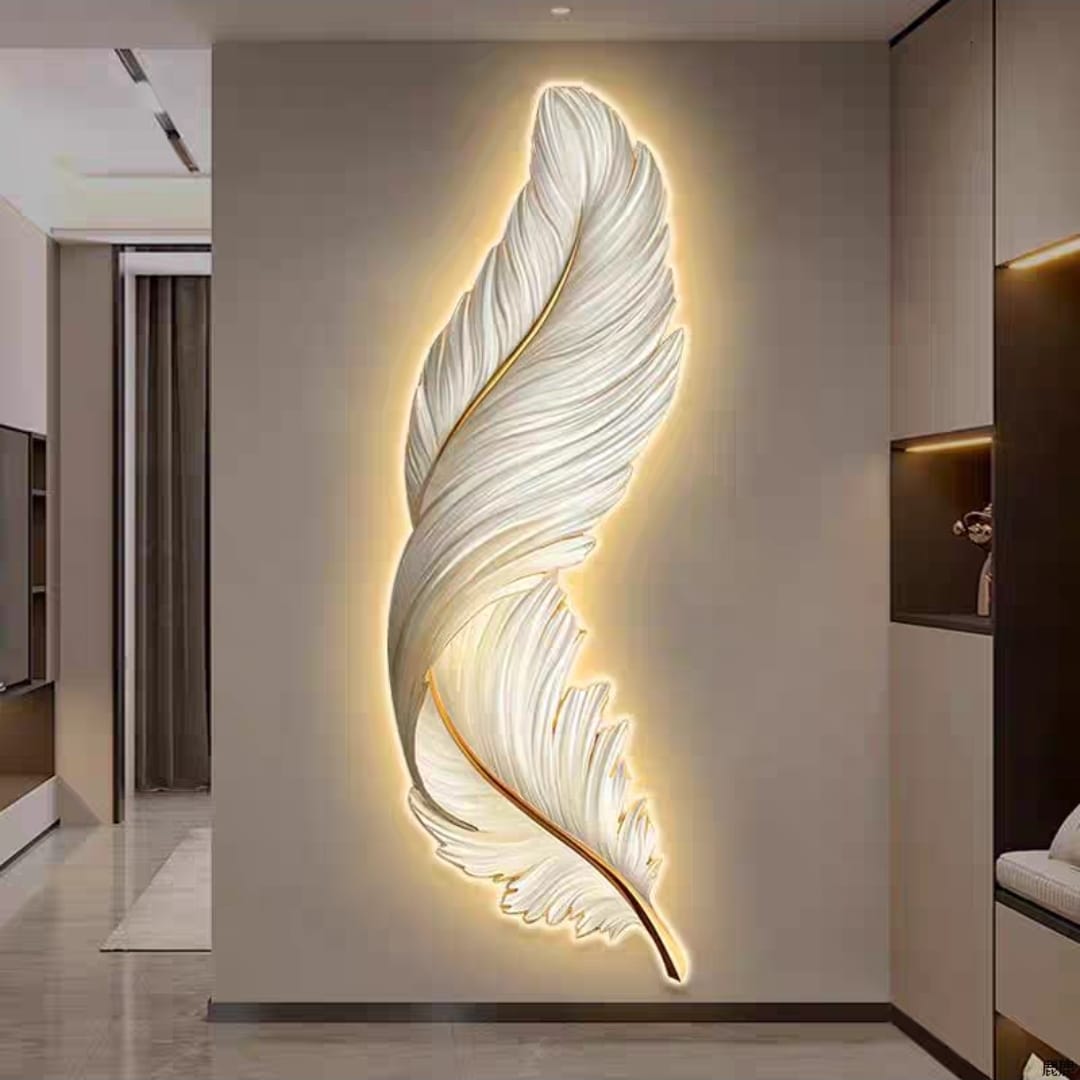 Modern Featherl Wall Art For Wall Decor With LED Light Style 2