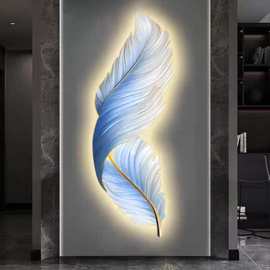 Modern Feather Wall Art For Wall Decor With LED Light Style 1