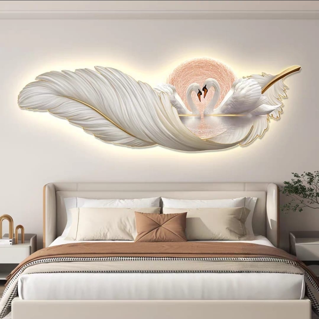Modern Feather Wall Art For Wall Decor With LED Light Style 3