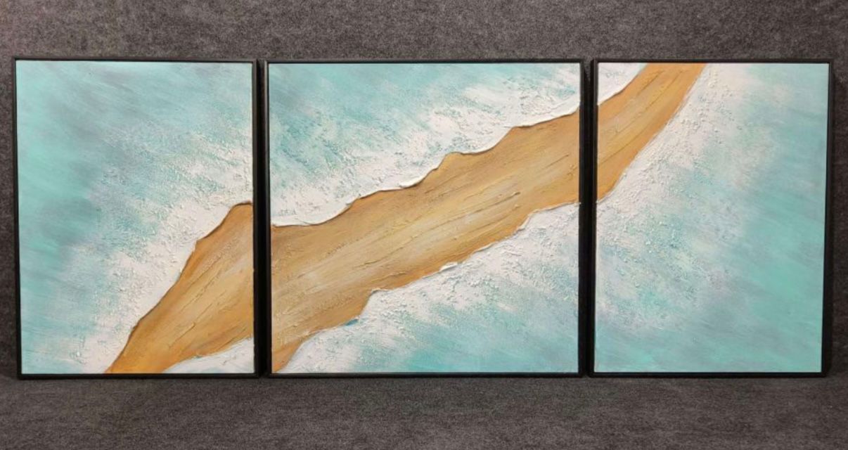 Its a Colourful World Abstract 100% Handpainted Wall Painting [ Set of 3 }