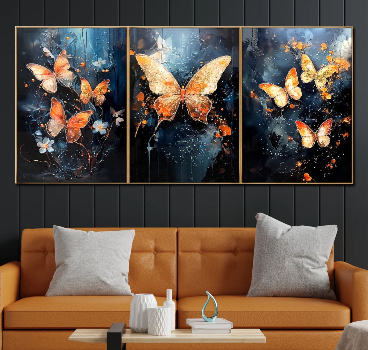 Modern Crystal Painting Set with Golden Frame - 3 Pieces, 16x24 inches