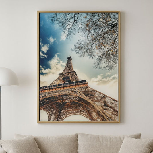 Eiffel Tower Crystal Wall Painting  - Golden Frame, Crystal & Glass Work - LED Light Style 1