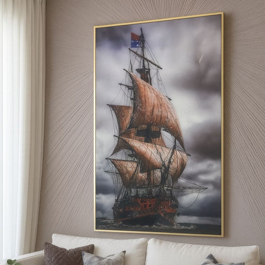 Crystal Wall Painting  - Golden Frame, Crystal & Glass Work - LED Light