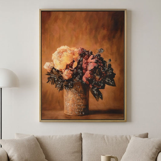 Flower Box Crystal Wall Painting  - Golden Frame, Crystal & Glass Work - LED Light