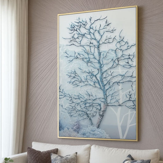 Crystal Wall Painting  - Golden Frame, Crystal & Glass Work - LED Light