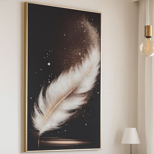 Feather Crystal Wall Painting  - Golden Frame, Crystal & Glass Work - LED Light