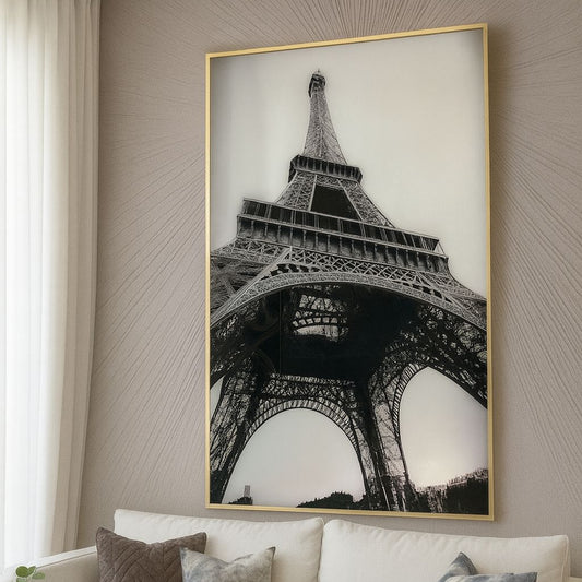 Eiffel Tower Crystal Wall Painting  - Golden Frame, Crystal & Glass Work - LED Light Style 2