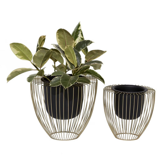 Black Metal Planter With Gold Stand For Home Decor