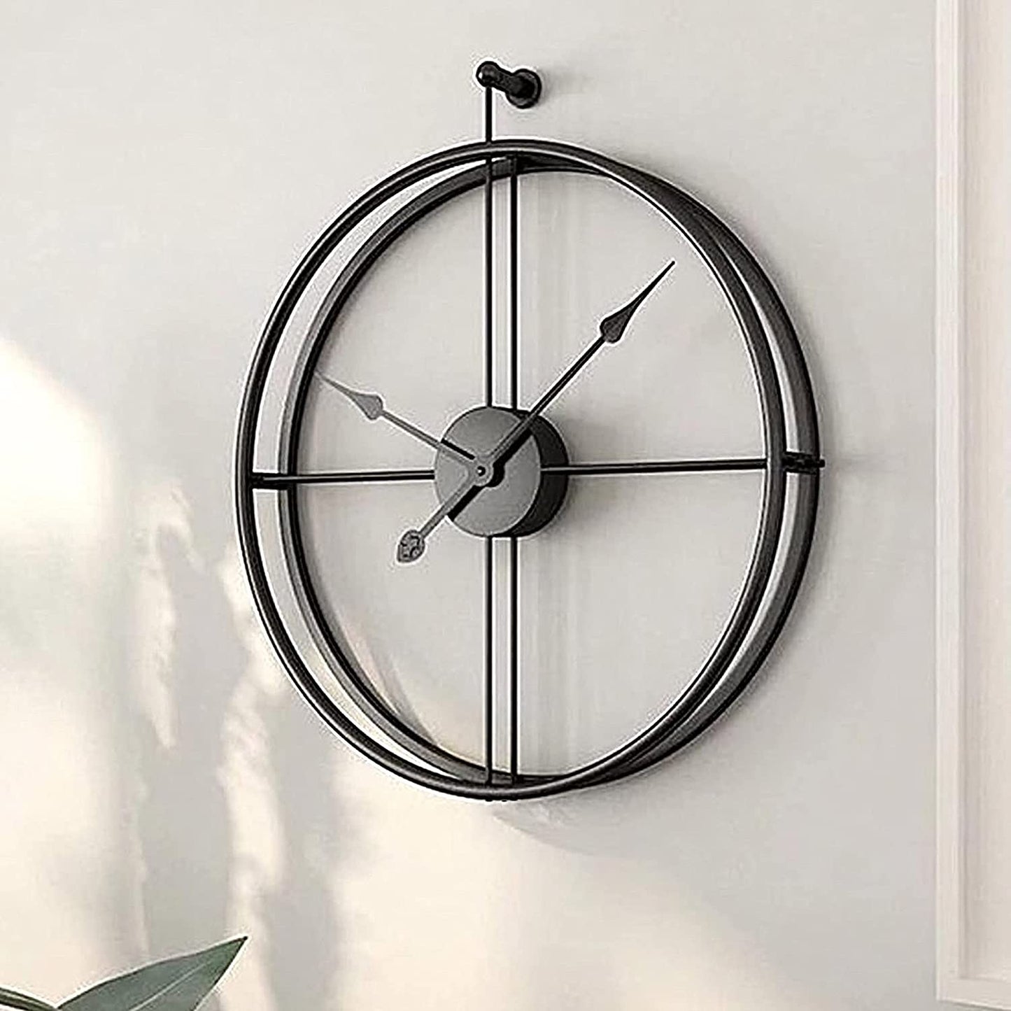 Vintage Black 24-Inch Metal Wall Clock with Classic Golden