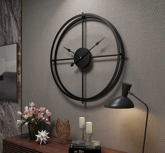 Vintage Black 24-Inch Metal Wall Clock with Classic Golden