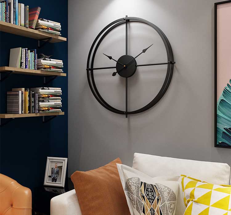 Vintage Black 24-Inch Metal Wall Clock with Classic Golden