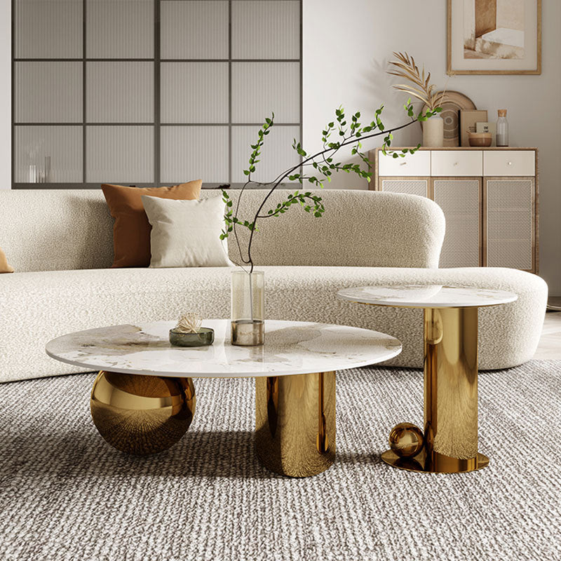 Gold PVD Coated Metal Base With Marble Top Nesting Centre Table